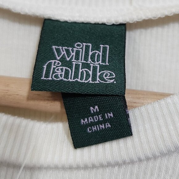 Wild Fable Pug Dog Ribbed Embroidered White Long Sleeve Crop Top Size Medium - Picture 12 of 13